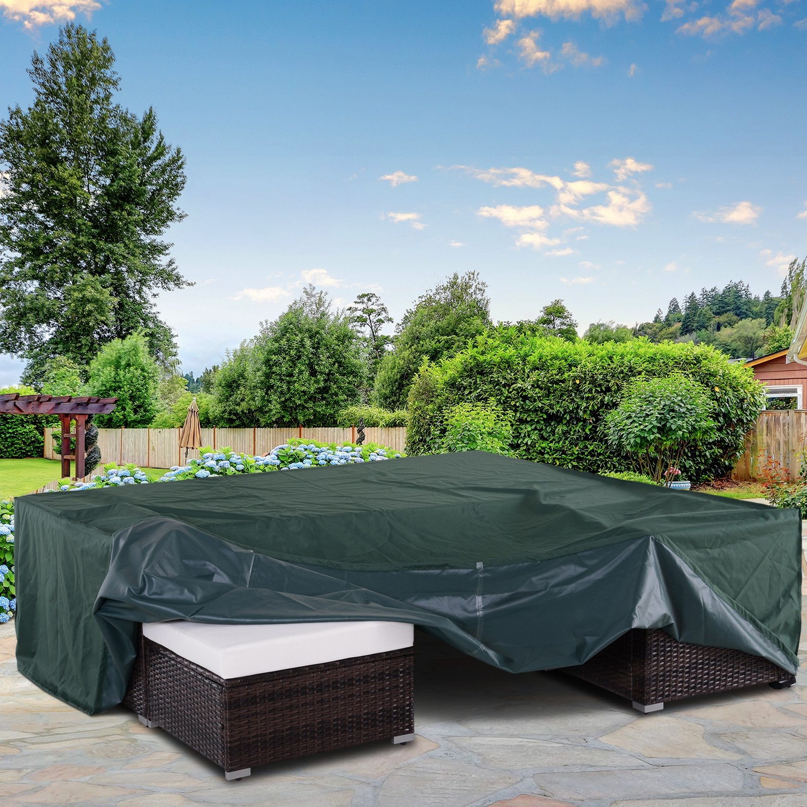 Outsunny PVC Coated Large Square 600D Waterproof Outdoor Furniture Cover Green