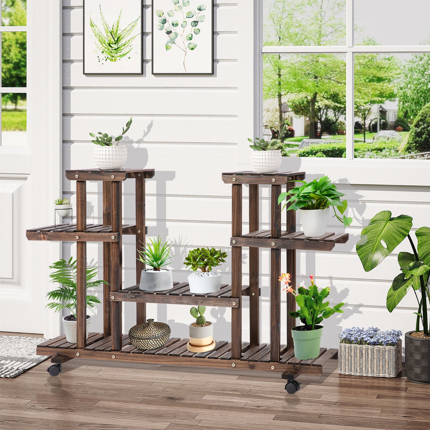 Outsunny 4-Tier Plant Stand with Wheels and Brakes