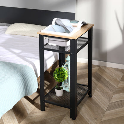 Homcom Industrial-Style Boxy Side Table 3 Layer 2 Shelves Storage Display w/ Metal Frame Stylish On-Trend Bedside End Table Nightstand