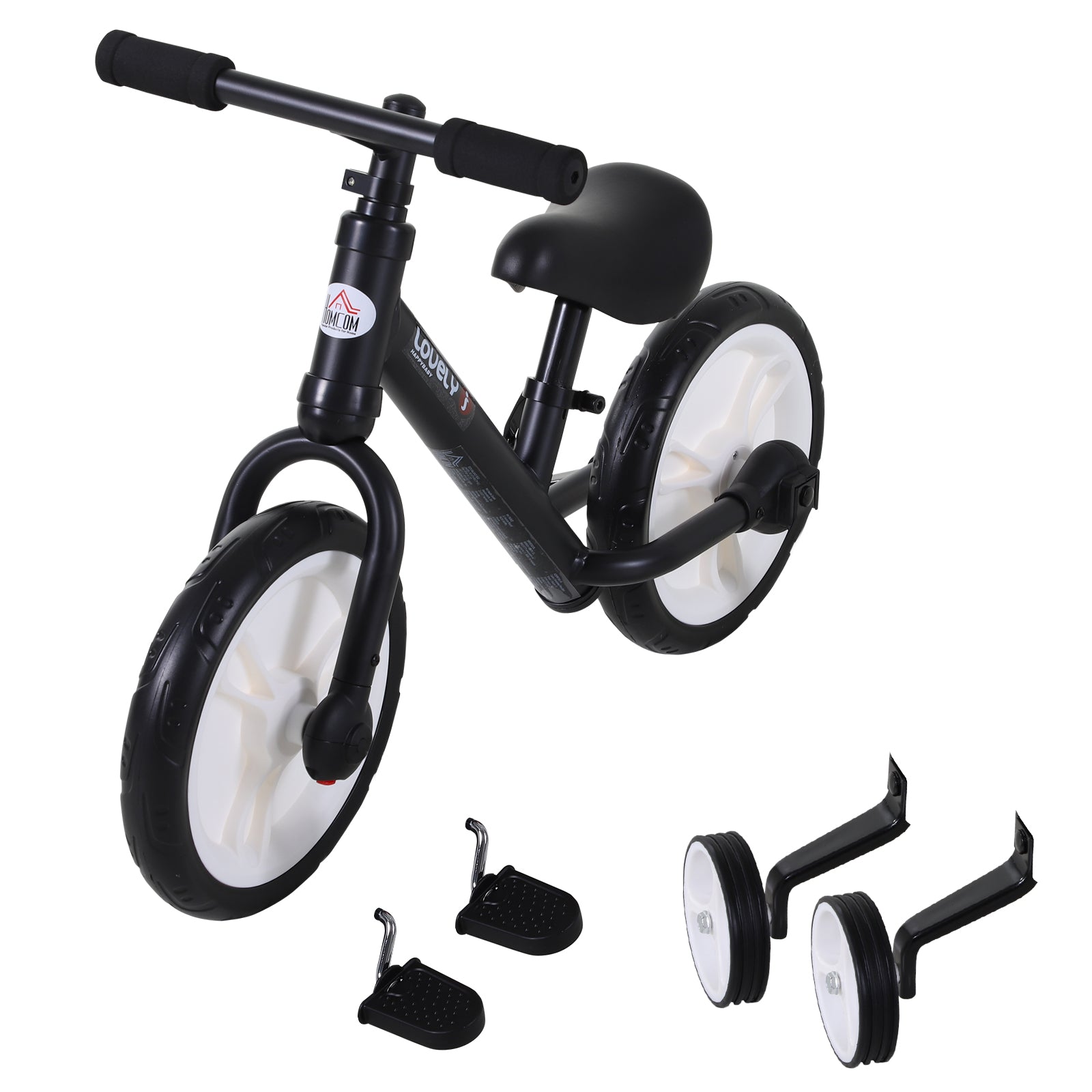 Homcom PP Toddlers Removable Stabiliser Kids Balance Bike Black