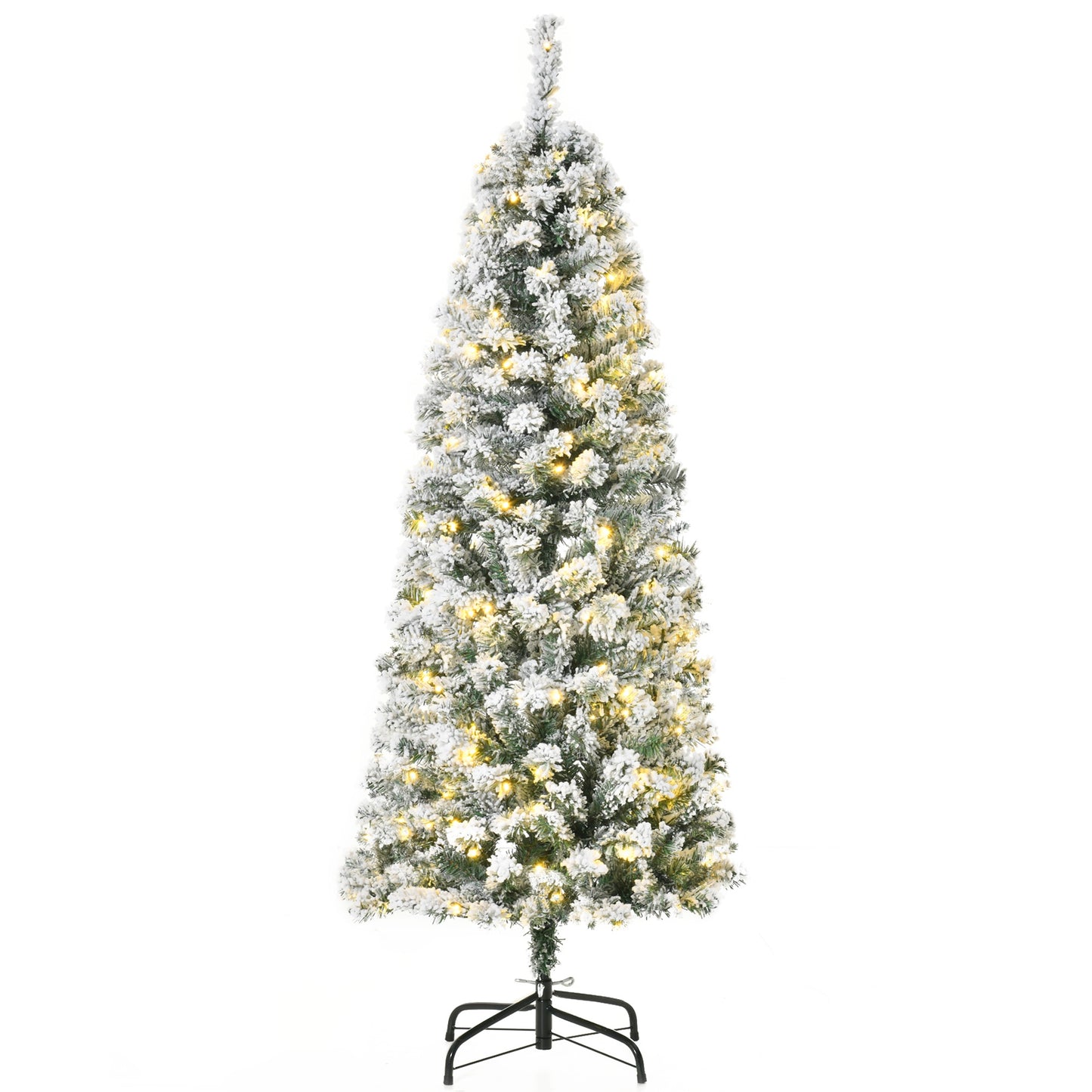 Homcom 5FT Prelit Artificial Snow Flocked Christmas Tree with Warm White LED Light