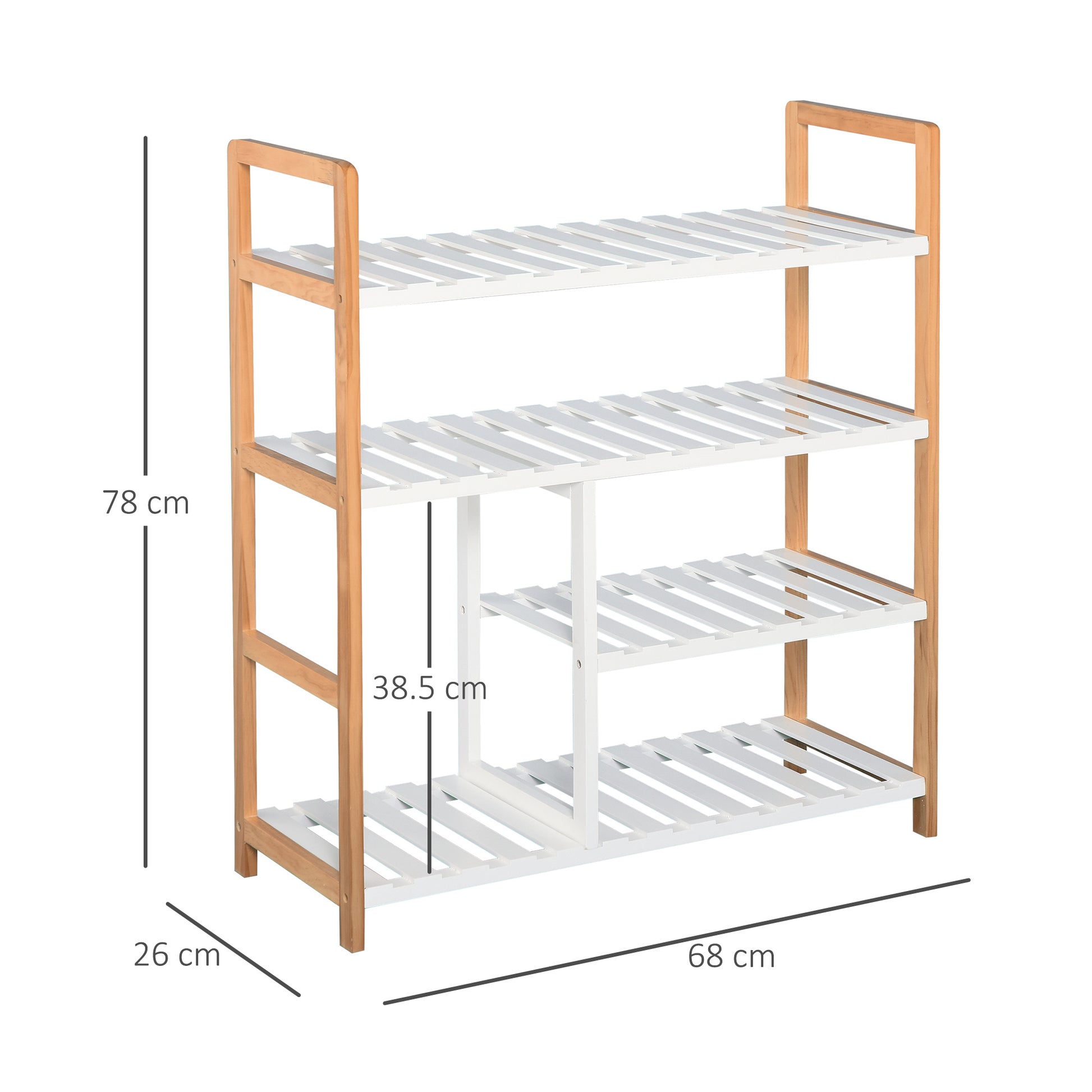 Homcom Medium-density fibreboard 4-Tier Slatted Shoe Rack White/Oak