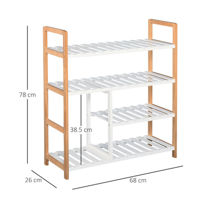 Homcom Medium-density fibreboard 4-Tier Slatted Shoe Rack White/Oak