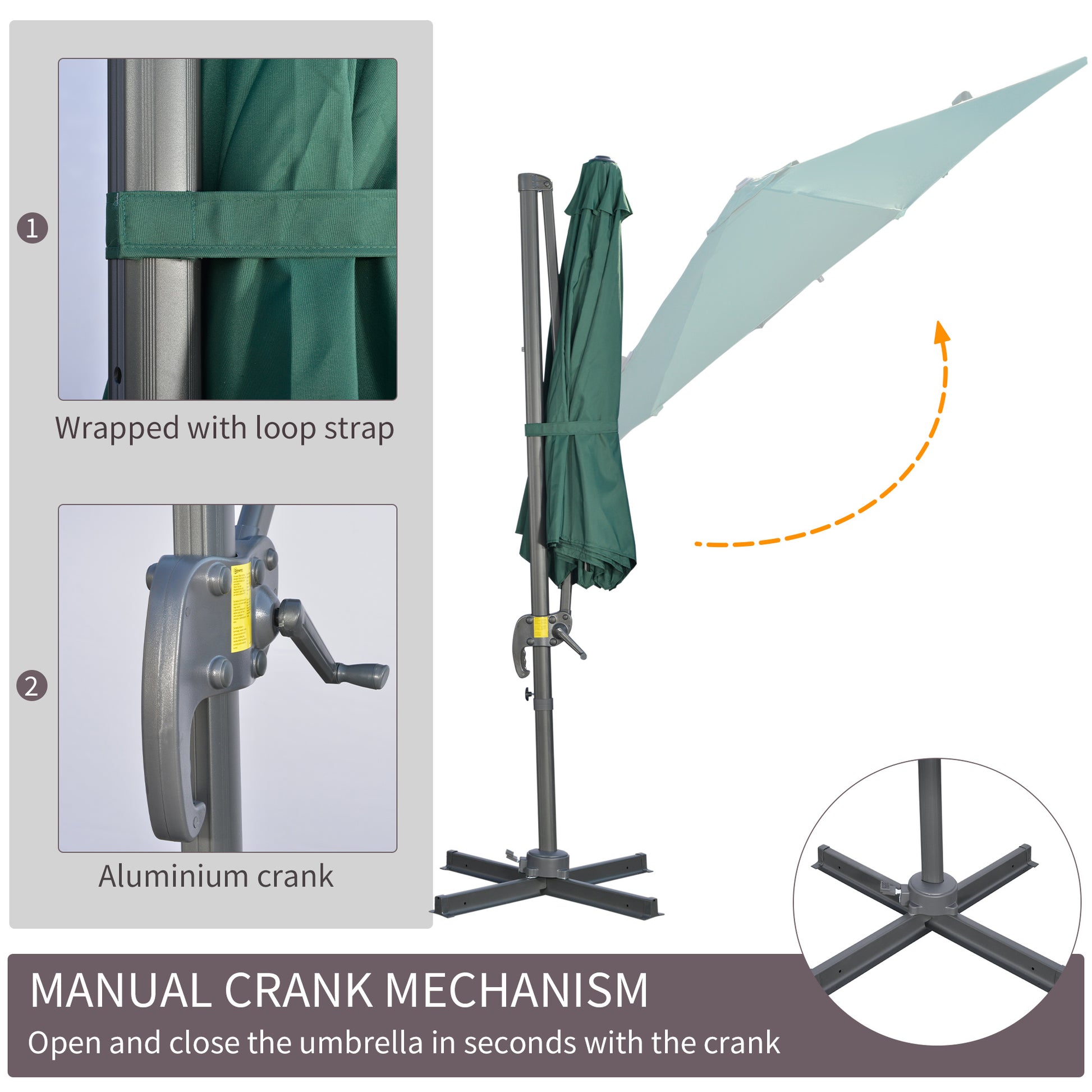 Outsunny 3m 360° Rotating Cantilever Parasol