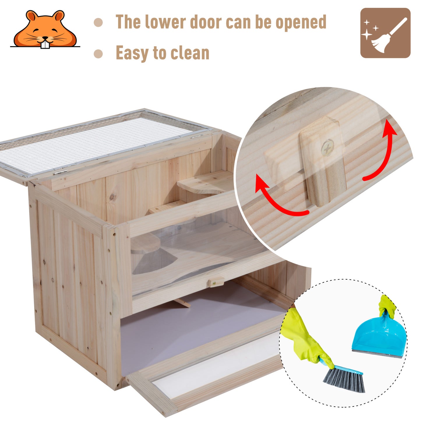 Pawhut Wooden Hamster Cage Mouse Mice Rodent Small Animals Hutch Exercise Play House 60 X 35 X 42Cm