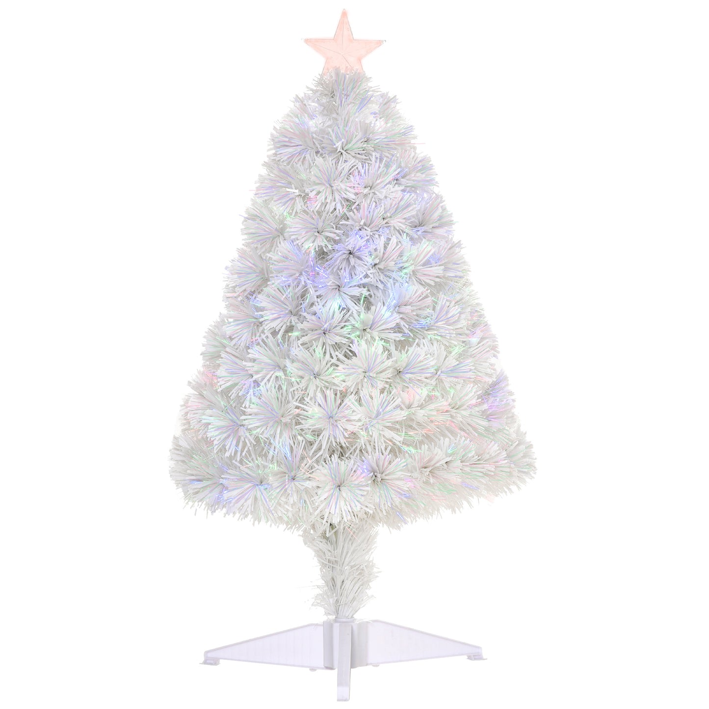 Homcom 2.5FT Prelit Artificial Tabletop Christmas Tree with Fibre Optics Holiday Home Xmas Decoration for Table and Desk