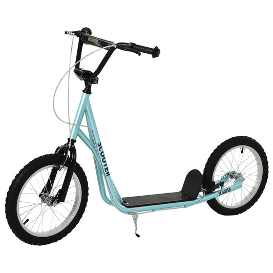 Homcom Teen Kids Stunt Scooter Children Kick Scooter Adjustable Handlebar 2 Brakes Ride On 16 Inch Rubber Tyres Blue