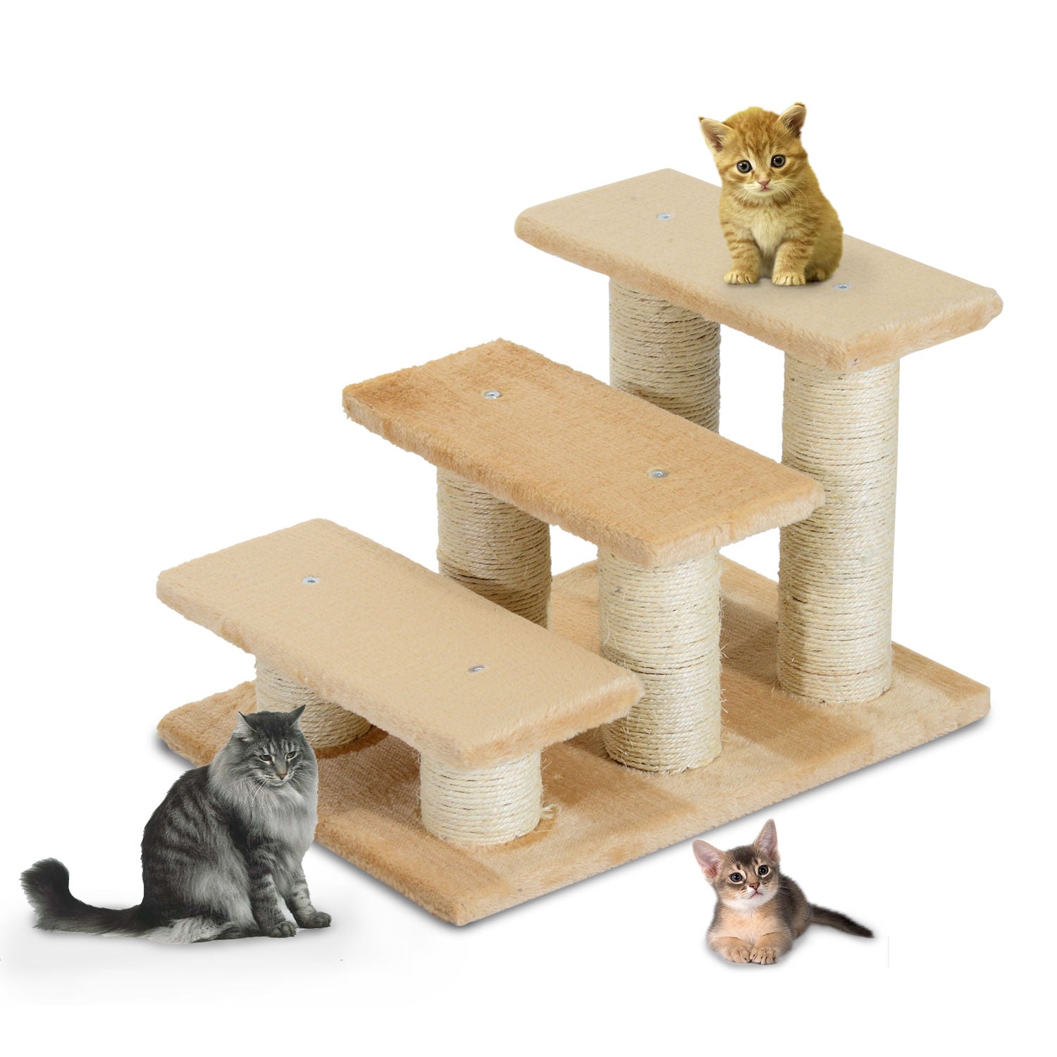 PawHut Cats 3-Tier Particle Board Stair Scratch Tree Beige