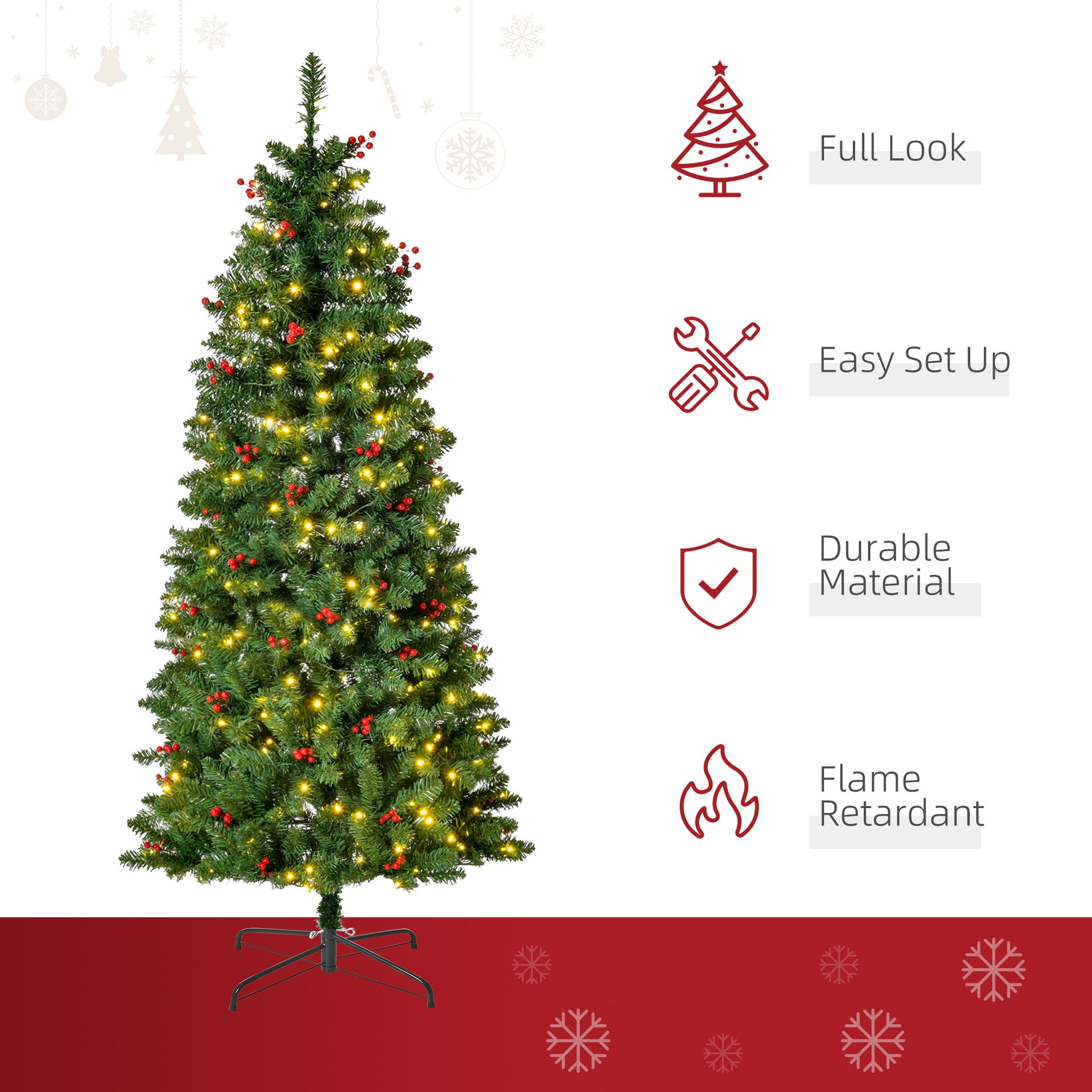 Homcom 5FT Prelit Artificial Pencil Christmas Tree with Warm White LED Light