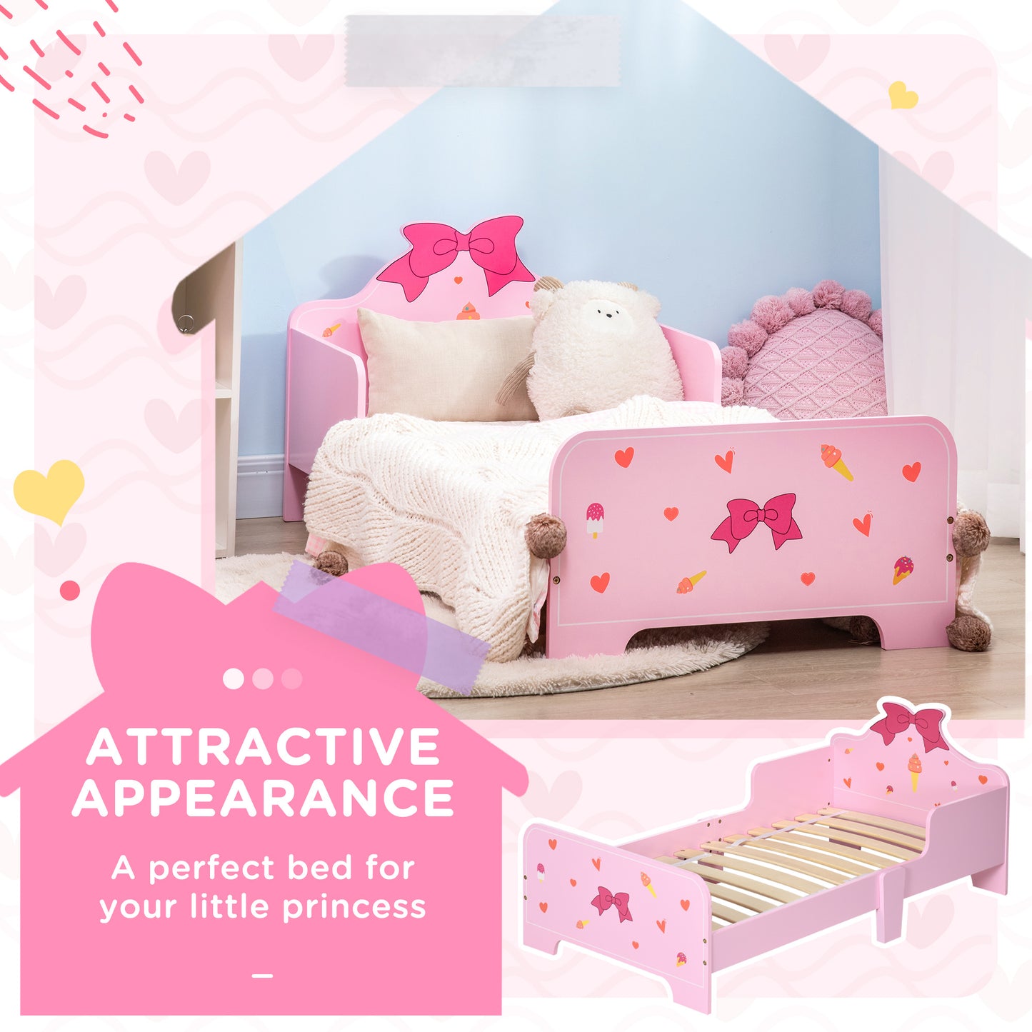 ZONEKIZ Princess-Themed Kids Toddler Bed w/ Cute Patterns