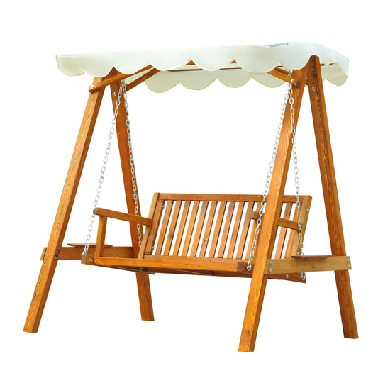 Outsunny 2 Seater Garden Swing Seat Wooden Swing Chair Outdoor Hammock Bench Furniture