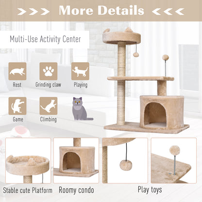 PawHut Mult Level Cat Tree for Indoor Cats with Scratching Post Bed Condo Perch