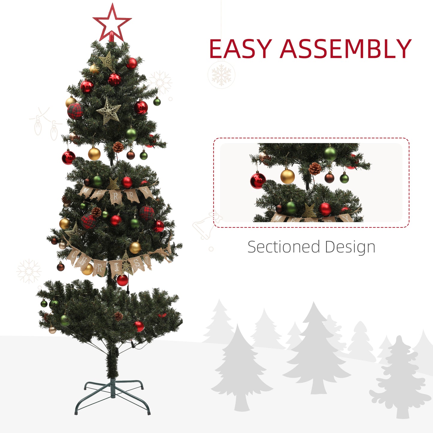 5ft Decorated Christmas Tree Artificial - Dark Green with LED Lights Warm White 353 Tips