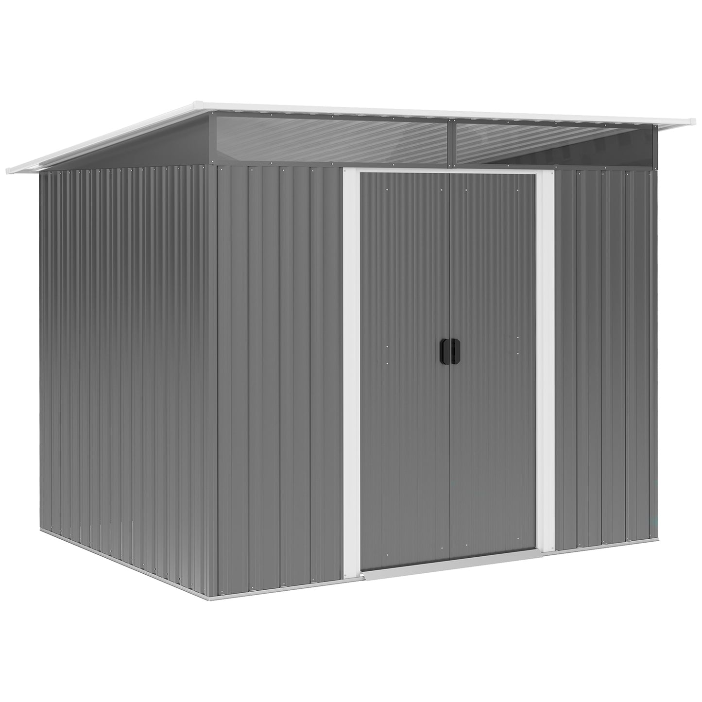 Galvanised 8.5 x 6' Double Door Pent Garden Shed With Ventilation Steel Grey by Steadfast