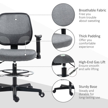 Vinsetto Ergonomic Drafting Chair Tall Office Stand Desk Chair with Foot Ring