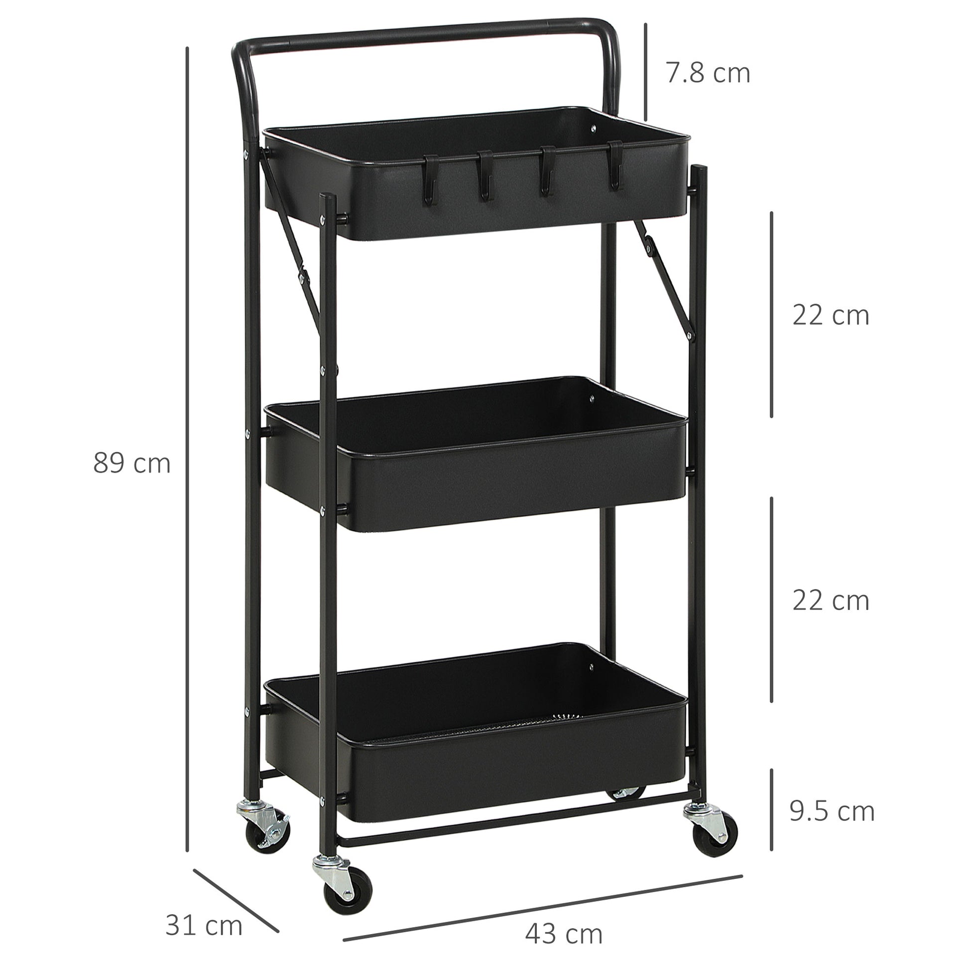 Homcom 3 Tier Storage Trolley Cart