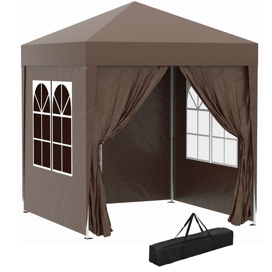 Outsunny 2m x 2m Garden Pop Up Gazebo Marquee Party Tent Wedding Awning Canopy New With free Carrying Case Coffee + Removable 2 Walls 2 Windows