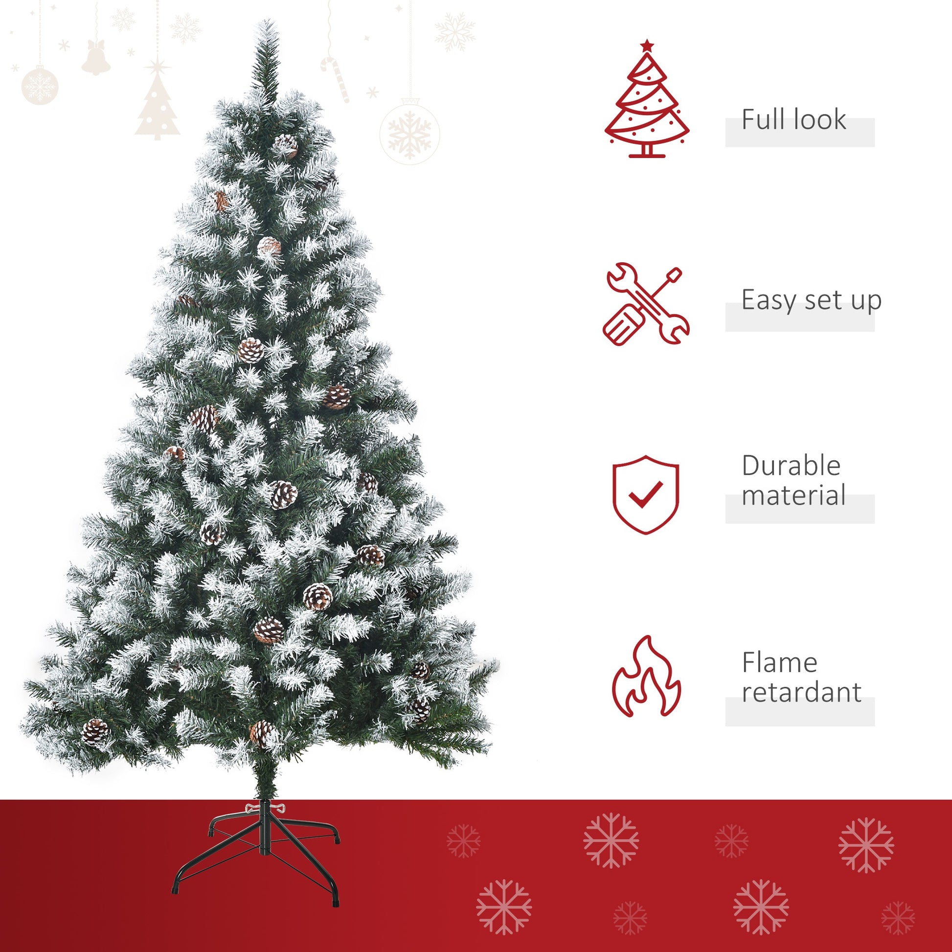 Homcom 5FT Artificial Christmas Tree with Pine Cones