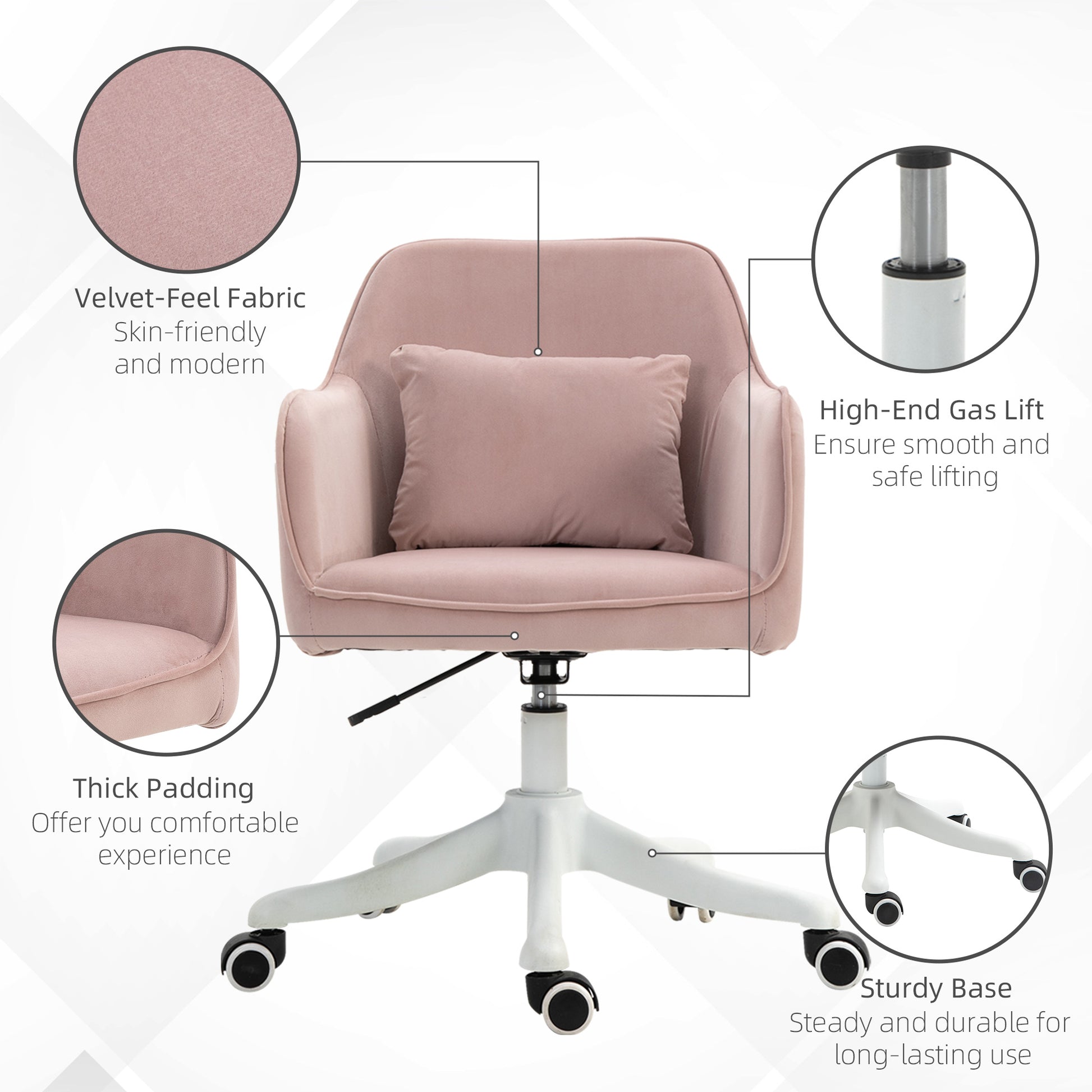 Vinsetto Velvet-Feel Office Chair with Rechargeable Electric Vibration Massage Lumbar Pillow