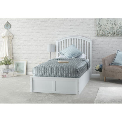 Madrid Single Ottoman Bed Wood & Fabric White 3 x 7ft