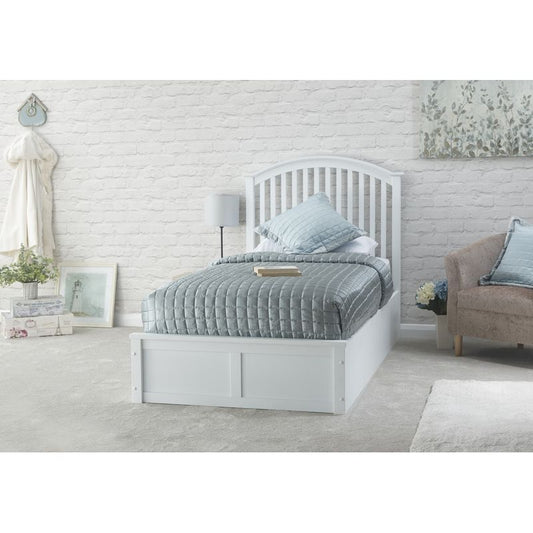 Madrid Single Ottoman Bed Wood & Fabric White 3 x 7ft