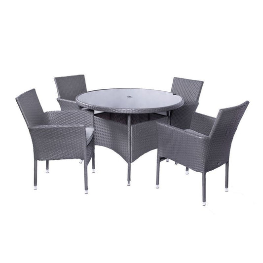 Malaga Rattan Garden Patio Dining Set by Royalcraft - 4 Seats Grey Cushions - Croft Home & Garden