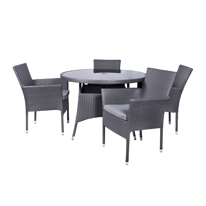 Malaga Rattan Garden Patio Dining Set by Royalcraft - 4 Seats Grey Cushions - Croft Home & Garden