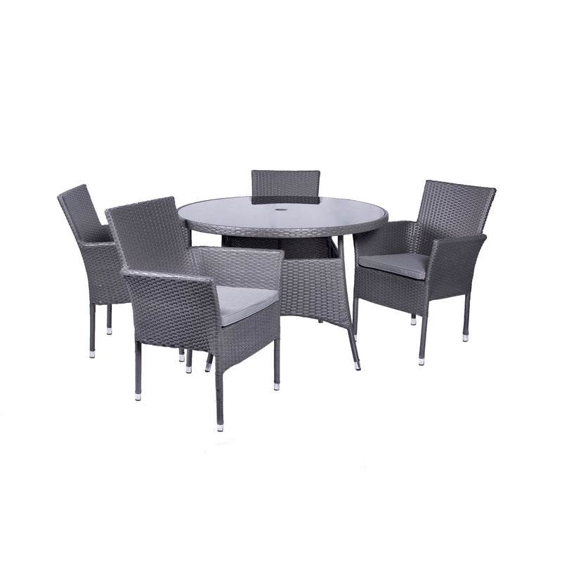 Malaga Rattan Garden Patio Dining Set by Royalcraft - 4 Seats Grey Cushions - Croft Home & Garden