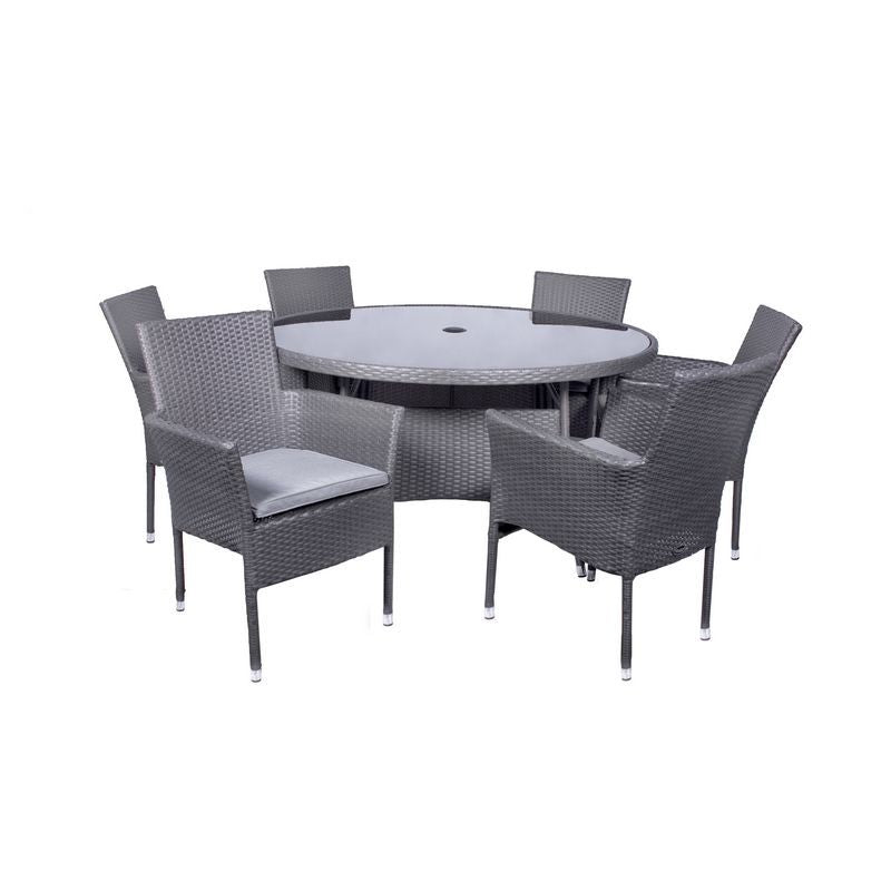 Malaga Rattan Garden Patio Dining Set by Royalcraft - 6 Seats Grey Cushions - Croft Home & Garden