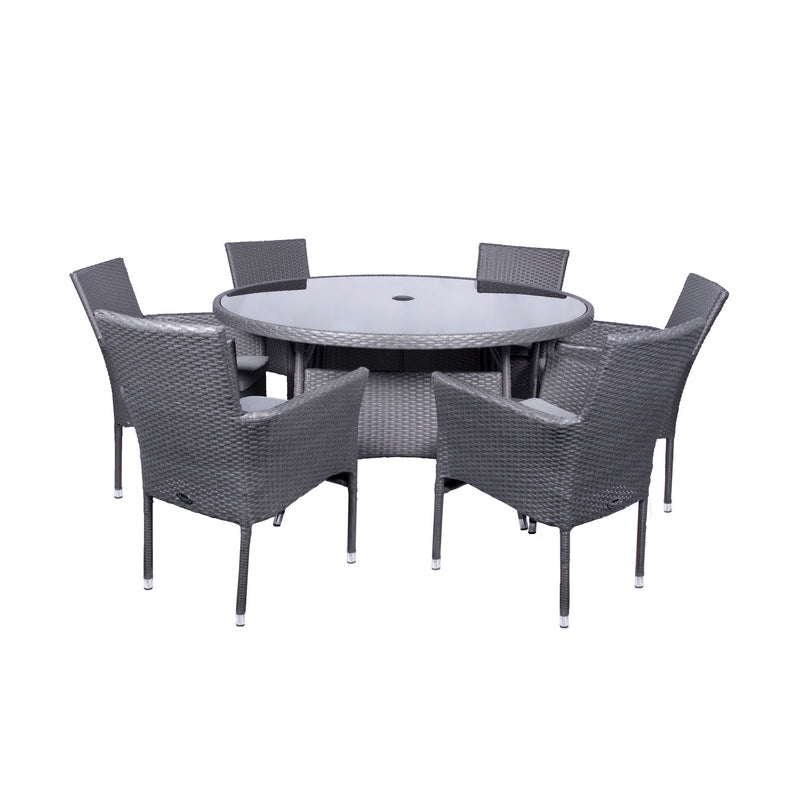 Malaga Rattan Garden Patio Dining Set by Royalcraft - 6 Seats Grey Cushions - Croft Home & Garden