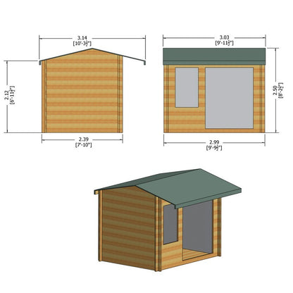 Shire Marlborough 7' 10" x 9' 9" Reverse Apex Log Cabin - Premium 44mm Cladding Tongue & Groove