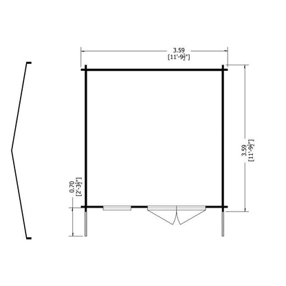 Shire Marlborough 11' 9" x 11' 9" Reverse Apex Log Cabin - Premium 44mm Cladding Tongue & Groove