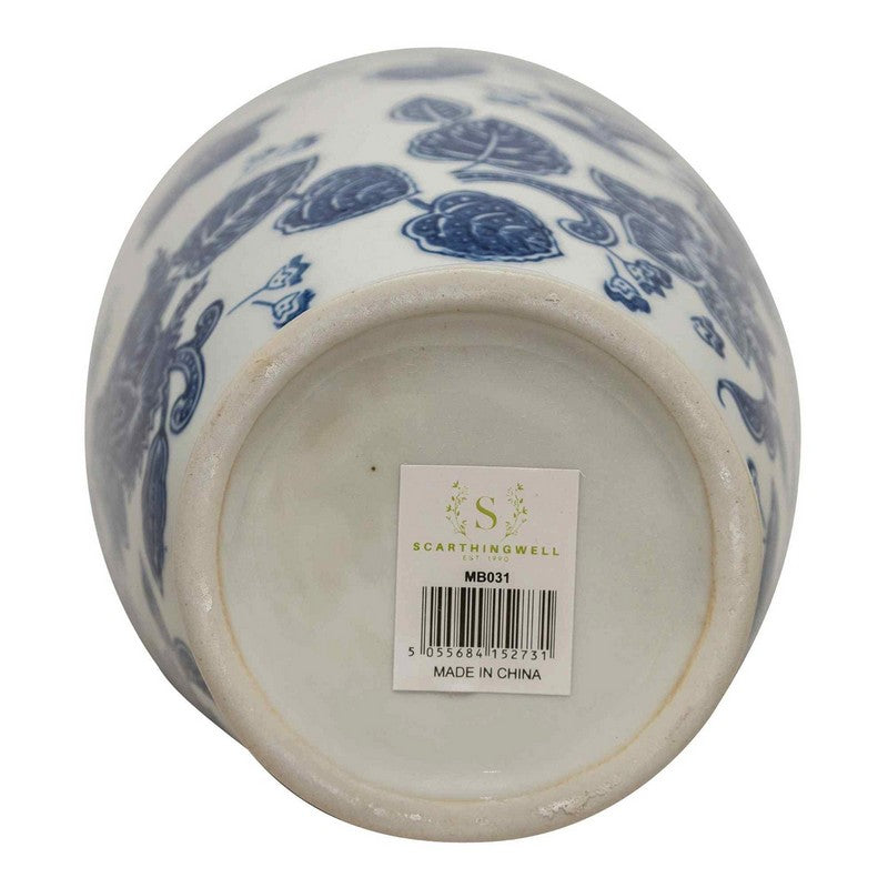 Urn Vase Ceramic Blue & White with Flower Pattern - 31cm