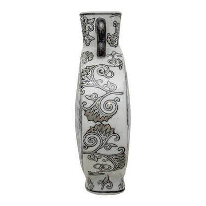 Vase Ceramic Grey & White with Flower Pattern - 31.5cm