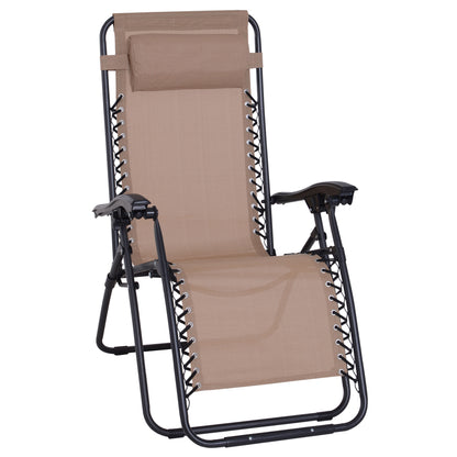 Outsunny Zero Gravity Chair Metal Frame Texteline Armchair Outdoor Folding & Reclining Sun Lounger with Head Pillow for Patio Decking Gardens Camping