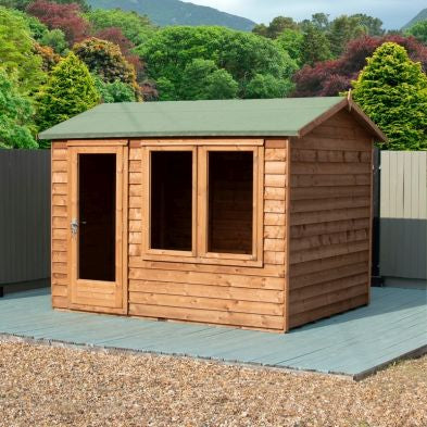 Shire Melrose 7' 10" x 9' 9" Reverse Apex Garden Office - Premium Coated Overlap