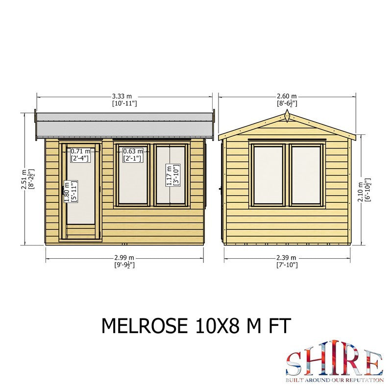 Shire Melrose 7' 10" x 9' 9" Reverse Apex Garden Office - Premium Coated Overlap