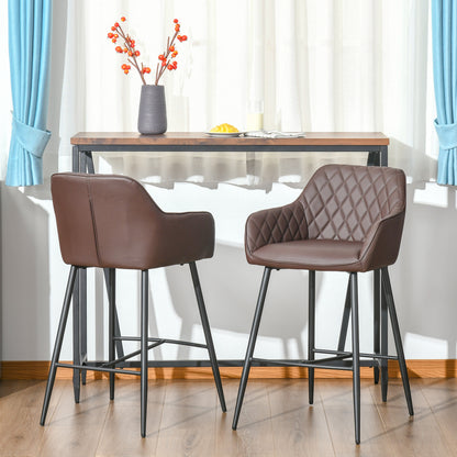 Homcom Set Of 2 Bar Stools Retro Pu Leather Bar Chairs W/ Footrest Metal Frame Comfort Support Stylish Dining Seating Home Brown