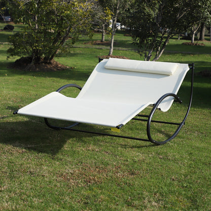 Outsunny Double Hammock Chair Sun Lounger Outdoor Patio Garden Swing Rock Seat Cream White