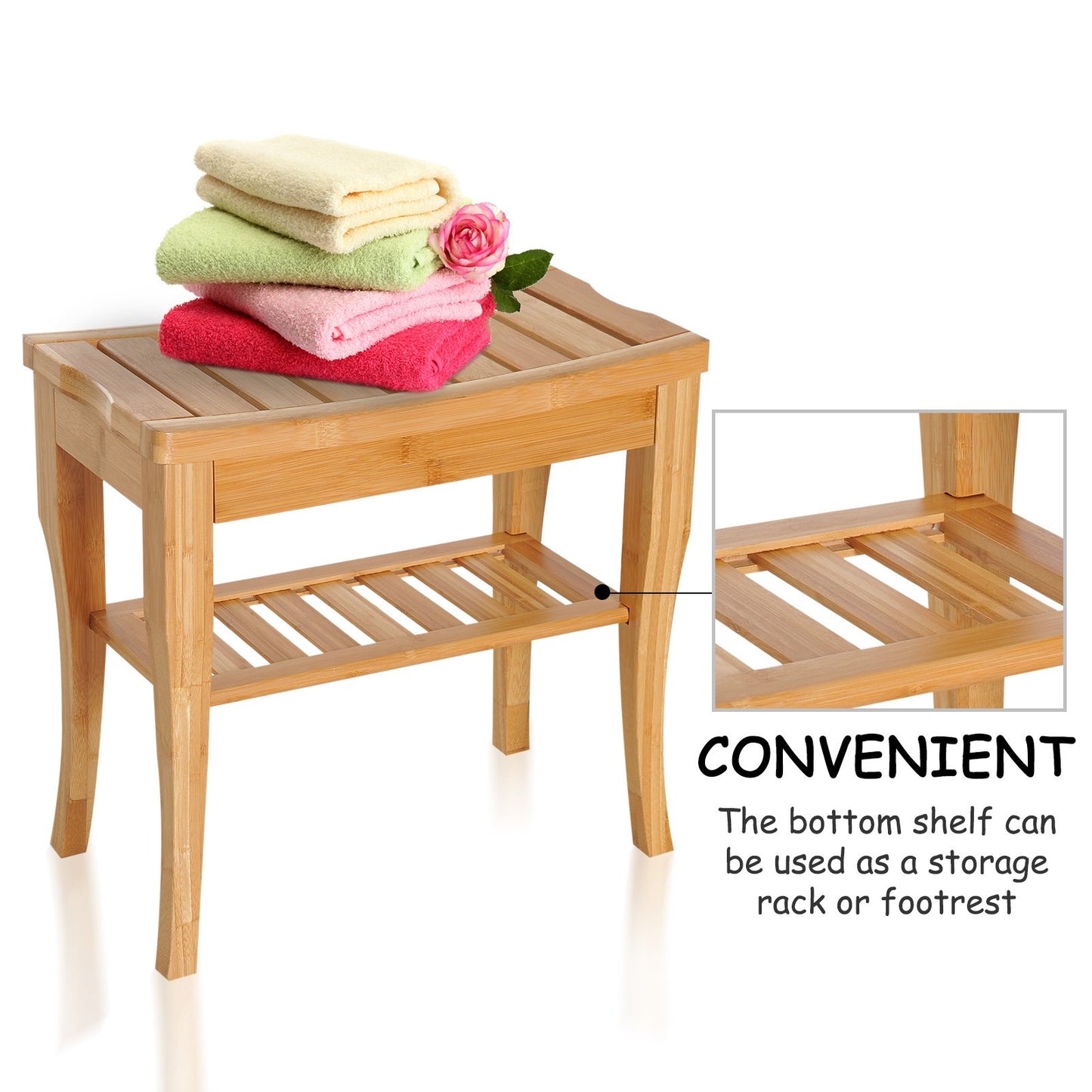 Homcom Wooden Bathroom Shower Bench