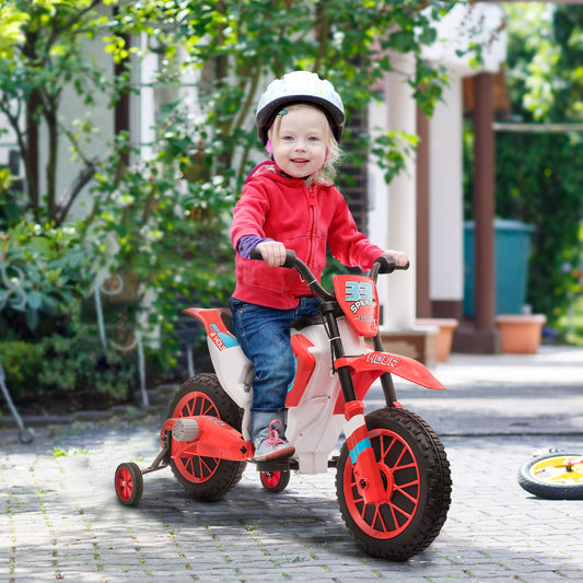 Homcom 12V Kids Electric Motorcycle Ride-On With Training Wheels For Ages 3-6 Years - Red