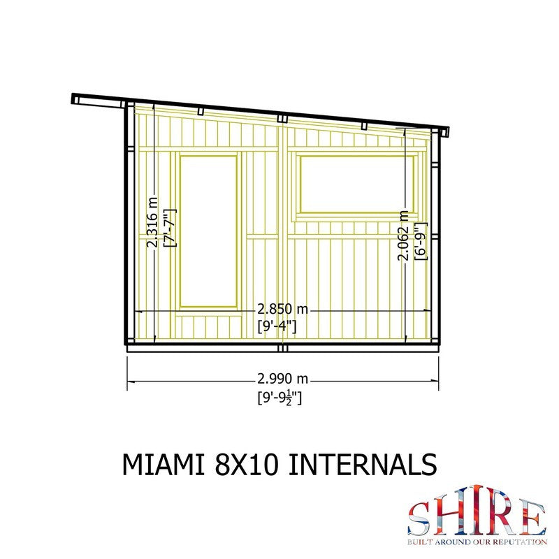 Shire Miami 9' 9" x 8' 4" Pent Summerhouse - Premium Dip Treated Shiplap