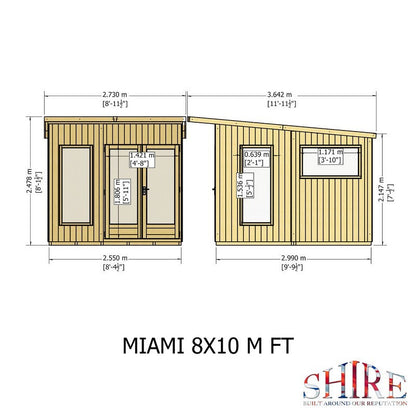 Shire Miami 9' 9" x 8' 4" Pent Summerhouse - Premium Dip Treated Shiplap