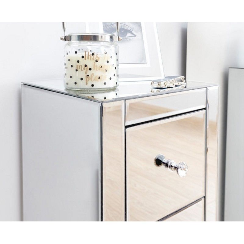 Venetian Slim Bedside Table Mirrored 3 Drawers