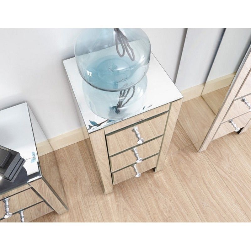 Venetian Slim Bedside Table Mirrored 3 Drawers