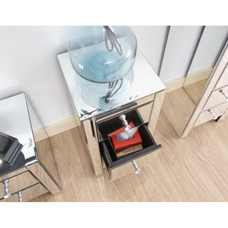 Venetian Slim Bedside Table Mirrored 3 Drawers