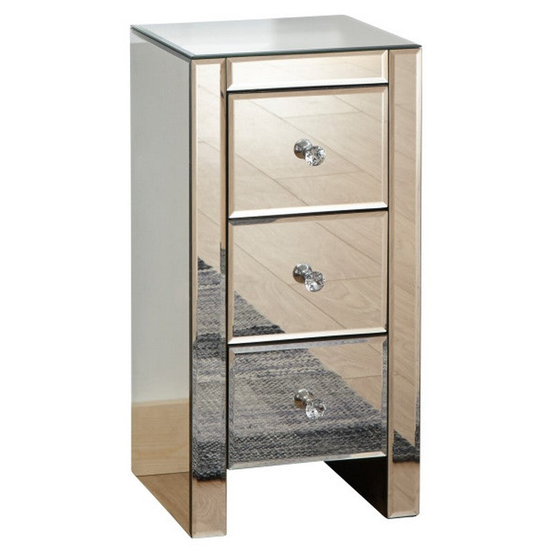 Venetian Slim Bedside Table Mirrored 3 Drawers