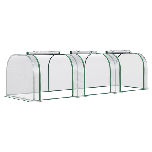 PVC Tunnel Greenhouse Green Grow House Steel Frame for Garden Backyard with Zipper Doors 295x100x80 cm, Clear-0