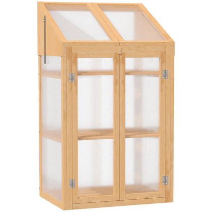 Outsunny Wooden Cold Frame Polycarbonate Greenhouse with Openable Top Cover and Double Door