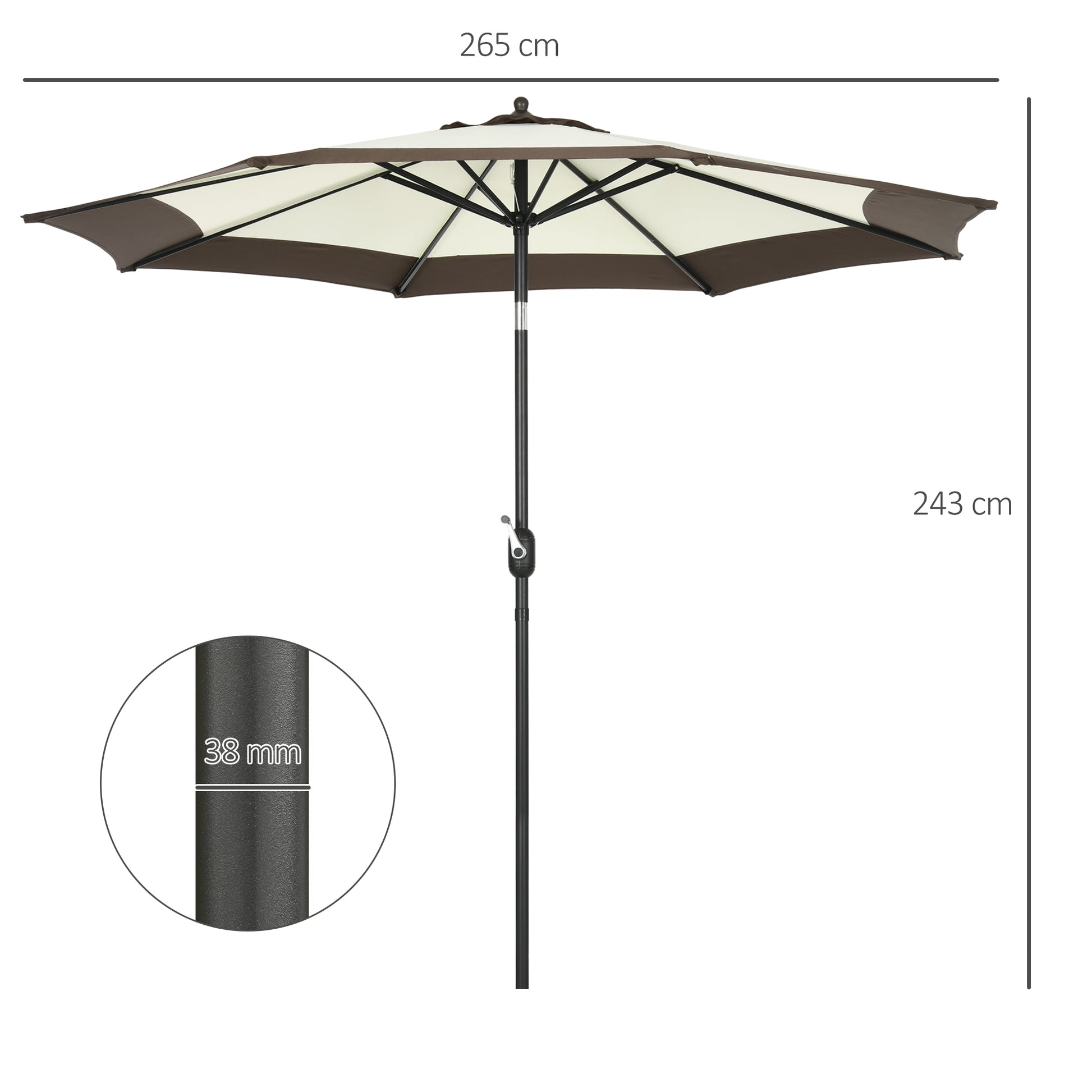 Outsunny 2.7m Garden Parasol Umbrella with 8 Metal Ribs